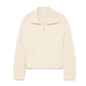 G. Label By Goop Tatum Sweater Cream V-Neck Collared Sweater Cotton Cashmere XS